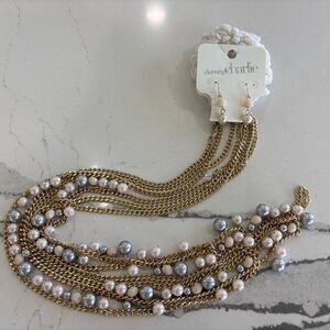 Charming Charlie Pastel Faux Pearl Beaded Necklace Earring Set NWT Mom Gift Pink